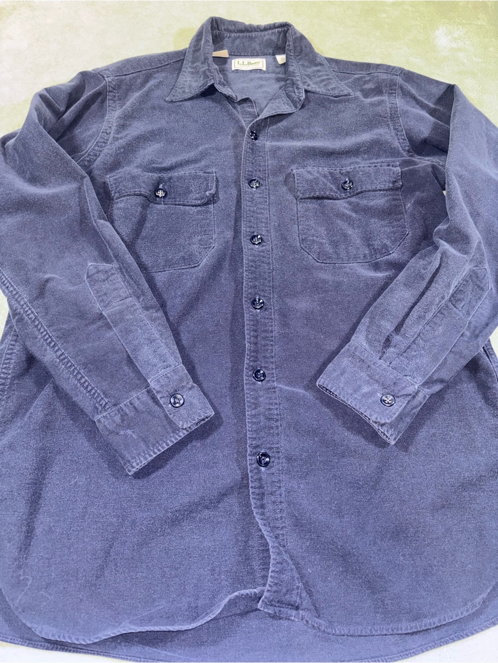 Vintage L.L. Bean Blue Corduroy Button Down Shirt Size 15.5 100% Cotton